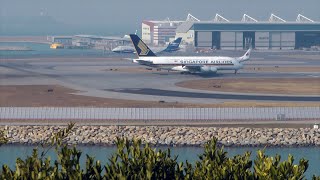 Hong Kong Airport with ATC Singapore Airlines A380 United 777 [upl. by Metzgar]