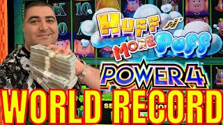 World RECORD BREAKING JACKPOT On HUFF N MORE PUFF POWER 4 Slot [upl. by Saba]