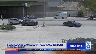 Video shows Mustang hit several cars in Woodland Hills roadrage incident [upl. by Dlaniger]