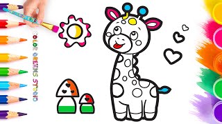 🦒How to Draw a Cute Giraffe  Easy Drawing amp Painting [upl. by Suivat971]