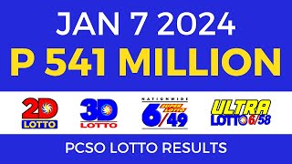 Lotto Result January 7 2024 9pm PCSO [upl. by Adnalram]