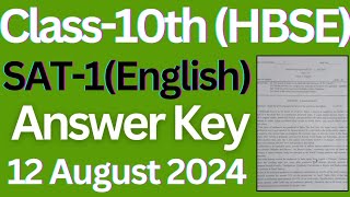 class 10 English answer key sat 1 exam 2024 hbse।। class 10 answer key english haryana board।। hbse [upl. by Eudosia]