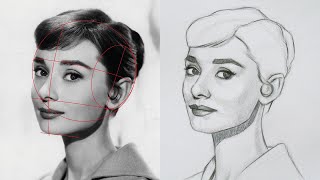 Loomis method portrait drawing  Audrey Hepburn [upl. by Llehsyt]