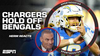 Chargers defeat Bengals despite MARVELOUS performance from Joe Burrow 👀 Herm Edwards reacts  SC [upl. by Ergener276]