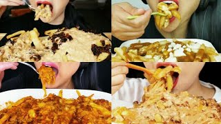 EATING POUTINEANIMAL STYLE FRIESAND CHILI CHEESE FRIES ASMR COMPILATION  Pi hu COMPILATION [upl. by Baker979]