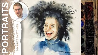 231 Uplifting Smile Watercolor Portrait Demo [upl. by Annorah86]