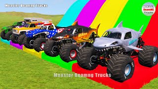 Triple Flatbed Trailer Monster Trucks Transport with Slide Color  BeamNGdrive 165 [upl. by Sik141]