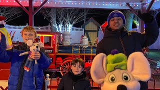 Chuck E Cheese takes a ride on the Storybook Land train to see the park lit up for Christmas 2024 [upl. by Brennan]