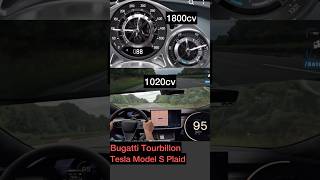 Drag Race Tesla Model S Plaid 1020cv Vs Bugatti Tourbillon 1800cv 0300kmh [upl. by Bal575]