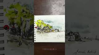 Tutorial pewarnaan watercolor suasana Rumah Rakit amp Romantisme masa lalu art drawing watercolor [upl. by Octavia]