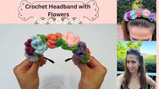 Crochet Headband Tutorial with Flowers  Crochet Headband with Flowers For Beginners Crochet Flower [upl. by Adaynek]