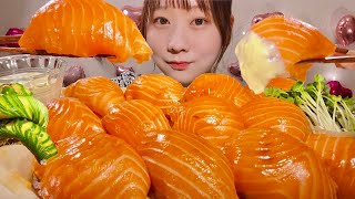 ASMR Giant Salmon Sushi【Mukbang Eating Sounds】【English subtitles】 [upl. by Akirdnwahs454]