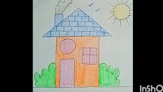 House drawing  How to draw house drawing😊 step by step easy tutorial for kids ☺️ Hariomart72 [upl. by Ainadi]