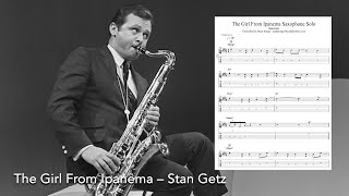 Stan Getz  The Girl From Ipanema Saxophone Solo transcribed for guitar [upl. by Esetal910]