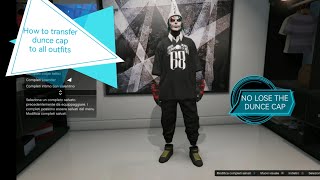 GTA 5  Glitch how to transfer the DUNCE HAT in your outfits  MERGE  no lose outfits or dunce hat [upl. by Ebanreb]