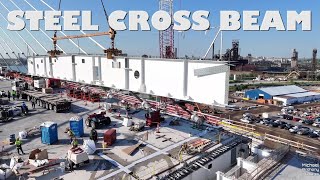 Crane Loading A 34 Ton Crossbeam  Gordie Howe International Bridge [upl. by Ahseket]