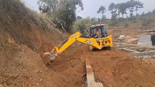 jcb working video  jcb filling and leveling the soil at a new building foundation [upl. by Anyotal]