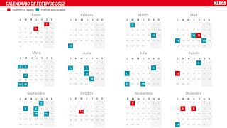 Calendario laboral 2022 en España y en cada Comunidad Autónoma Días festivos y puentes [upl. by Anatolio402]