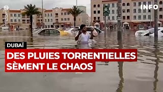 Pluies torrentielles  Dubaï plongée dans le chaos  RTBF Info [upl. by Hurwitz]