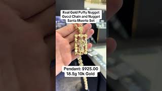 Real Gold Puffy Nugget Gucci Chain amp Santa Muerte Pendant Setup goldpendants diamondpendant [upl. by Malti]