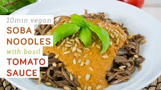 10 min vegan soba noodles with basil tomato sauce  gluten free [upl. by Nalda382]