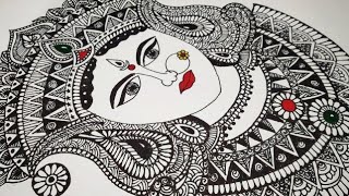 How to draw Maa Durga face using mandala art  easy mandala art for beginners step by step doodle [upl. by Ligriv337]