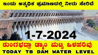 172024 ಇಂದಿನ ತುಂಗಭದ್ರ ಡ್ಯಾಮ್ ಮಟ್ಟ ಒಳಹರಿವು ಏರಿಕೆ TB Dam Water level BealertJob TBDamwaterlevel [upl. by Nosnek]