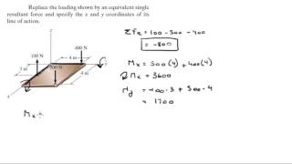 Replace the loading shown by an equivalent single resultant force [upl. by Nosoj]