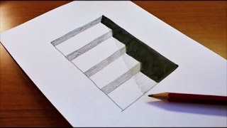 Very Easy How To Draw 3D Hole amp Stairs  Anamorphic Illusion  3D Trick Art on paper [upl. by Nosaj]