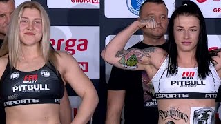 Izabela Badurek vs Ekaterina Shakalova  Weighin FaceOff  FEN 33 LOTOS Fight Night 5 [upl. by Enybor]