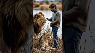 Incredible love of a lion for a person Wild animals in nature Safari lion zoo cats animals cat [upl. by Nyad]