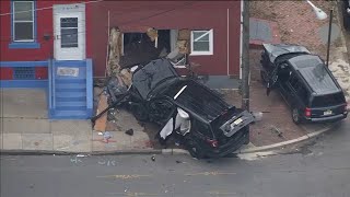 Building heavily damaged after crash involving police SUV in Trenton New Jersey [upl. by Ahsieket]