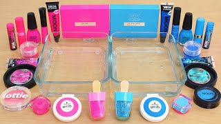 Neon Pink vs Blue  Mixing Makeup Eyeshadow Into Slime ASMR [upl. by Rebmat]