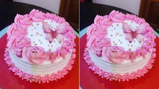 simple strawberry cake decoration strawberry cake design video [upl. by Yelik]