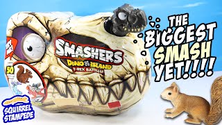 SMASHERS Dino Island T Rex Battles Tyrannosaurus Fossil Skull Cracking Experience Review [upl. by Publias924]