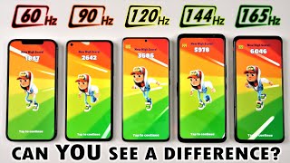 Slow Motion 165Hz vs 144Hz vs 120Hz vs 90Hz vs 60Hz  Smartphone Screen Refresh Rate Comparison [upl. by Celeste]