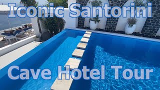 Iconic Santorini Cave Boutique Hotel in Imerovigli  Walk Through Tour [upl. by Joelynn]