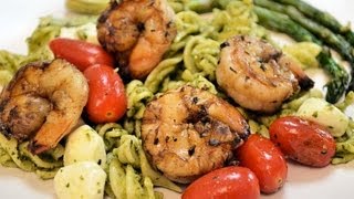 How to COOK PESTO PASTA with MARINATED SHRIMP  CookwithAPRIL [upl. by Lucienne800]