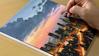 Easy to Draw Cityscape Acrylic Painting  Painting for Beginners [upl. by Norry]