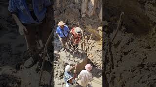 Workers try to bend the deform bar of bore pile [upl. by Pufahl]