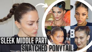 SLEEK MIDDLE PART SNATCHED PONYTAIL TUTORIAL  INSPIRED BY CHRIS APPLETON [upl. by Pollux]