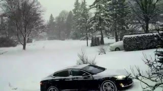 2013 Tesla Model S 85 RWD climbing snowy driveway [upl. by Eustis753]