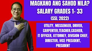 Sweldo o Sahod ng mga Government Employees from Salary Grades 1 to 33  SSL 2022 [upl. by Aivart]