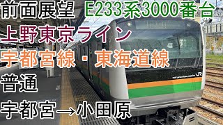 前面展望上野東京ライン・宇都宮線・東海道線普通宇都宮→小田原E233系3000番台 [upl. by David]