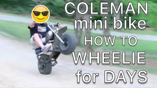 HOW TO WHEELIE A COLEMAN MINI BIKE [upl. by Ennaed]