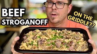 CAN YOU MAKE Beef Stroganoff ON THE GRIDDLE Lets try it out Homemade Beef Stroganoff [upl. by Atterg]