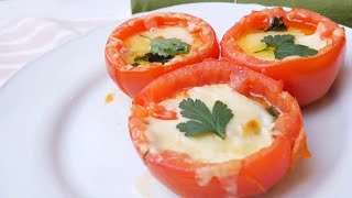 Tomates rellenos de queso y huevo fácil rápida y sin horno ¡en la sartén [upl. by Gavan560]