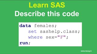 Describe this sas code 1003  Subset using where statement in data step [upl. by Arte]