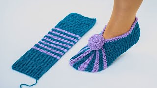 Simple knitted slippers  a detailed tutorial [upl. by Zebe47]