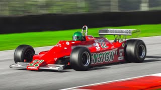 23 Formula 1 Cars from the Golden Cosworth F1 DFV V8 Era singing at Mugello Circuit [upl. by Refinej]